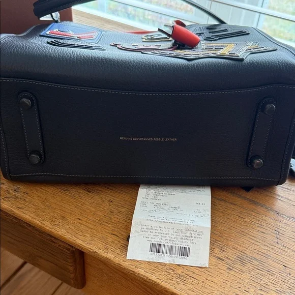 Coach 1941 Varsity Patch Rogue Leather Handbag with Orange Handles and Patches - Picture 8 of 10